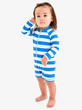 Primary Blue & White One-Piece Rash Guard Swimsuit